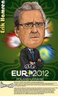 This cartoon illustration for the UEFA European Football Championship 2012 shows head coach Erik Hamren of Sweden. Cartoons for UEFA European Football Championship 2012  20120521_40442