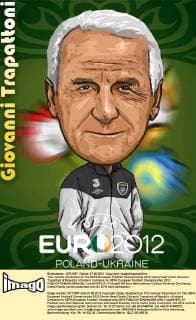 This cartoon illustration for the UEFA European Football Championship 2012 shows head coach Giovanni Trapattoni of Republic of Ireland. Cartoons for UEFA European Football Championship 2012  pau651579_01