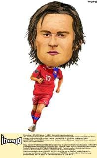 This cartoon illustration for the UEFA European Football Championship 2012 shows Czech footballer Tomas Rosicky. Cartoons for UEFA European Football Championship 2012  pau656745_07