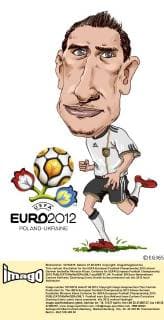 This cartoon illustration for the UEFA European Football Championship 2012 shows German footballer Miroslav Klose. Cartoons for UEFA European Football Championship 2012  pau659727_04
