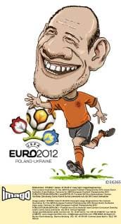 This cartoon illustration for the UEFA European Football Championship 2012 shows Dutch footballer Arjen Robben. Cartoons for UEFA European Football Championship 2012  pau659728_03