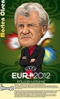 This cartoon illustration for the UEFA European Football Championship 2012 shows head coach Morten Olsen of Denmark. Cartoons for UEFA European Football Championship 2012  pau651579_13