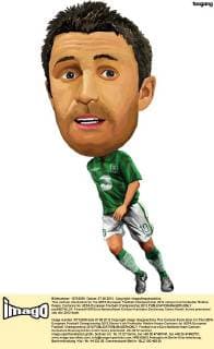 This cartoon illustration for the UEFA European Football Championship 2012 shows Irish footballer Robbie Keane. Cartoons for UEFA European Football Championship 2012  pau656745_01