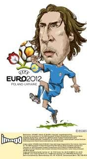 This cartoon illustration for the UEFA European Football Championship 2012 shows Italian footballer Andrea Pirlo. Cartoons for UEFA European Football Championship 2012  pau659728_04