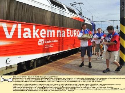 Special purpose train named Ladislav Vizek (after famous Czech soccer player) was provided for the Czech fans to have a pleasant journey from Prague to Wroclaw - They are going to Wroclaw to see the forthcoming EURO 2012 match - Pictured June 8, 2012. (CTKxPhoto RomanxVondrous)  CTKPhoto903201206080272001