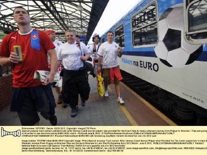Special purpose train named LadislavVizek (after famous Czech soccer player) was provided for the Czech fans to have a pleasant journey from Prague to Wroclaw - They are going to Wroclaw to see the forthcoming EURO 2012 match - Pictured June 8, 2012. (CTKxPhoto RomanxVondrous)  CTKPhoto910201206080261701