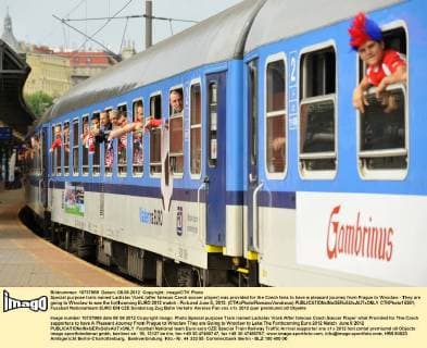Special purpose train named Ladislav Vizek (after famous Czech soccer player) was provided for the Czech fans to have a pleasant journey from Prague to Wroclaw - They are going to Wroclaw to see the forthcoming EURO 2012 match - Pictured June 8, 2012. (CTKxPhoto RomanxVondrous)  CTKPhoto15281