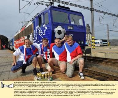 Special purpose train named Ladislav Vizek (after famous Czech soccer player) was provided for the Czech fans to have a pleasant journey from Prague to Wroclaw - They are going to Wroclaw to see the forthcoming EURO 2012 match - Pictured June 8, 2012. (CTKxPhoto RomanxVondrous)  CTKPhoto15282
