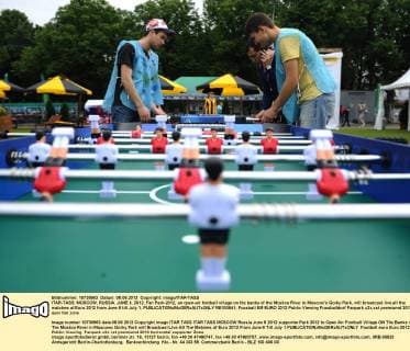ITAR-TASS: MOSCOW, RUSSIA. JUNE 8, 2012. Fan Park-2012, an open-air football village on the banks of the Moskva River in Moscowâ€™s Gorky Park, will broadcast live all the matches of Euro 2012 from June 8 till July 1.  RE100841
