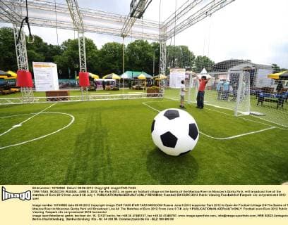 ITAR-TASS: MOSCOW, RUSSIA. JUNE 8, 2012. Fan Park-2012, an open-air football village on the banks of the Moskva River in Moscowâ€™s Gorky Park, will broadcast live all the matches of Euro 2012 from June 8 till July 1.  RE100844