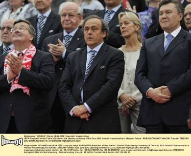 UEFA President Michel Platini (C) attends the opening ceremony of the Euro 2012 football championship in Warsaw, Poland - 
