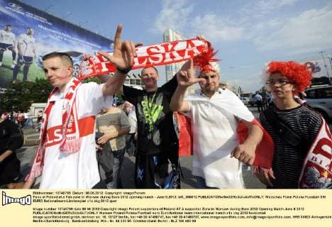Fans of Poland at a Fan zone in Warsaw during Euro 2012 opening match - June 8,2012. blfi_080612 
