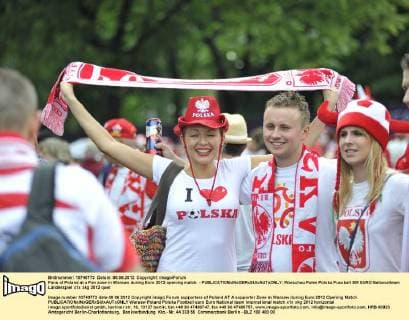 Fans of Poland at a Fan zone in Warsaw during Euro 2012 opening match - 