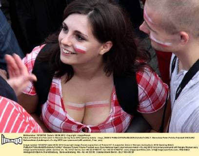 Fans of Poland at a Fan zone in Warsaw during Euro 2012 opening match - mygr_080612 