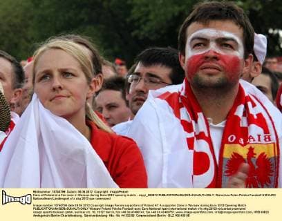 Fans of Poland at a Fan zone in Warsaw during Euro 2012 opening match - mygr_080612 