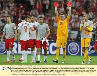 08.06.2012, Warszawa - UEFA EURO 2012 - Polen vs Griechenland - ADAM MATUSZCZYK ; ROBERT LEWANDOWSKI ; GRZEGORZ WOJTKOWIAK ; PRZEMYSLAW TYTON ; GRZEGORZ SANDOMIERSKI (R) -  20120608CSMT8144