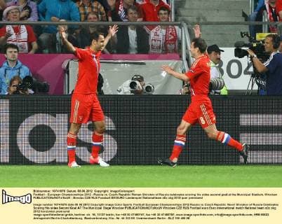 Football - European Championships 2012 - Russia vs. Czech Republic Roman Shirokov of Russia celebrates scoring his sides second goal at the Municipal Stadium, Wroclaw 