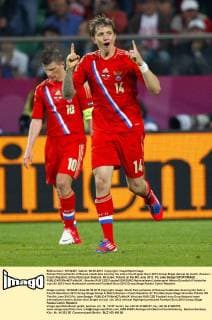 Roman Pavlyuchenko of Russia celebrates scoring his side s fourth goal..Euro 2012 Group Stage (Group A) match, Russia v Czech Republic at the Municipal Stadium, Wroclaw, Poland on the 8th June 2012. Pic Jake Badger SPORTIMAGE... EDITORIAL USE ONLY. No use with unauthorised audio, video, data, fixture lists, club league logos or live services. Online in-match use limited to 120 images, no video emulation. No use in betting, games or single club league player publications.