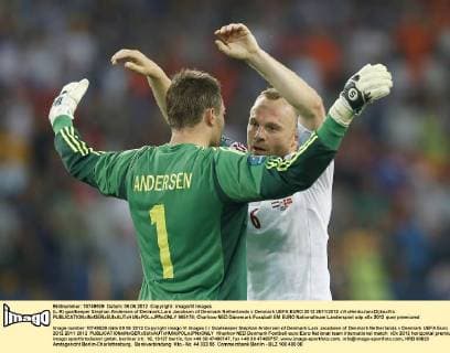 (L-R) goalkeeper Stephan Andersen of Denmark,Lars Jacobsen of Denmark Netherlands v Denmark UEFA EURO 2012 2011 2012 xVIxHenkxJanxDijksxIVx 965178