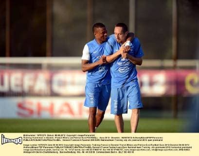 Training Frankreich in Donezk - Franck Ribery und Patrice Evra FOOTBALL : Euro 2012 - Donetsk - 06 09 2012 AnthonyBibard FEP Panoramic 