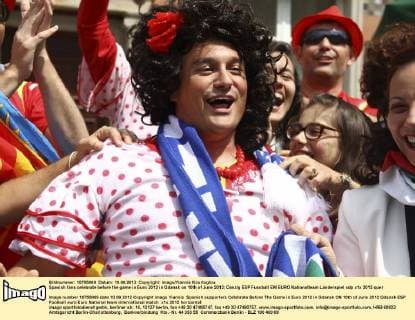 Spanish fans celebrate before the game in Euro 2012 in Gdansk on 10th of June 2012