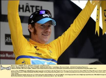 Podium : Bradley Wiggins from Sky Team CYCLISME : Dauphine Libere 2012 - 7 eme Etape - Morzine to Chatel - 10 06 2012 PhotoNews Panoramic 