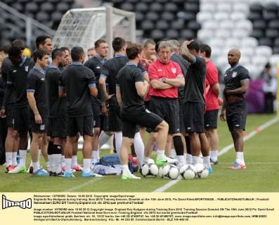 Englands Roy Hodgson during training..Euro 2012 Training Session, Donetsk on the 10th June 2012. Pic David Klein SPORTIMAGE... EDITORIAL USE ONLY. No use with unauthorised audio, video, data, fixture lists, club league logos or live services. Online in-match use limited to 120 images, no video emulation. No use in betting, games or single club league player publications.