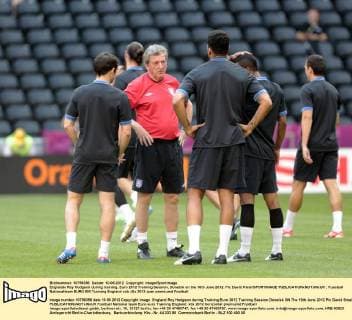 Englands Roy Hodgson during training..Euro 2012 Training Session, Donetsk on the 10th June 2012. Pic David Klein SPORTIMAGE EDITORIAL USE ONLY. No use with unauthorised audio, video, data, fixture lists, club league logos or live services. Online in-match use limited to 120 images, no video emulation. No use in betting, games or single club league player publications.