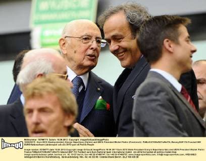 10 06 2011 - Euro 2012 Staatspräsident Giorgio Napolitano (Italien) und UEFA Präsident Michel Platini (Frankreich) 
