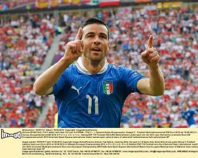 Antonio DI NATALE, ITA11 jubelt nach dem Tor zum 1-0 SPAIN - ITALY ( : ), Spanien-Italien Gruppenspiel, Gruppe C , Fussball Nationalmannschaft EM Euro 2012 am 10.06.2012 in Danzig, Europameisterschaft 2012 in P o l e n, U k r a i n e
