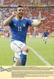 Antonio DI NATALE, ITA11 jubelt nach dem Tor zum 1-0 SPAIN - ITALY ( : ), Spanien-Italien Gruppenspiel, Gruppe C , Fussball Nationalmannschaft EM Euro 2012 am 10.06.2012 in Danzig, Europameisterschaft 2012 in P o l e n, U k r a i n e