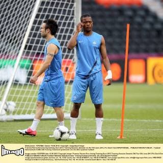 Frances Patrice Evra during training..Euro 2012 Training Session, Donetsk on the 10th June 2012. Pic David Klein SPORTIMAGE... EDITORIAL USE ONLY. No use with unauthorised audio, video, data, fixture lists, club league logos or live services. Online in-match use limited to 120 images, no video emulation. No use in betting, games or single club league player publications.