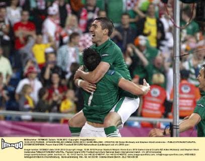 10.06.2012 POZNAN - STADION MIEJSKI ARENA EURO 2012 ( GAME IRELAND - CROATIA) NZ Aiden McGeady and Stephen Ward celebrates -  20120610CSKP4006