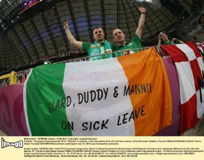Football - European Championships 2012 - Republic of Ireland - Irish fans before kick off with their banner at the Municipal Stadium, Poznan 