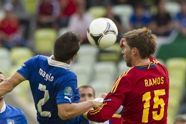 Christian Maggio (ITA), Sergio Ramos (ESP), JUNE 10, 2012 - Football Soccer : UEFA EURO 2012 Group C match between Spain 1-1 Italy at Arena Gdansk in Gdansk, Poland.  ( ptmb029881)
