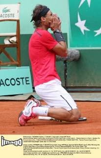 Spanish Rafael Nadal reacts after winning his French Open men s final match - Roland Garros in Paris - Nadals 7th French Open title -  PAR20120611701