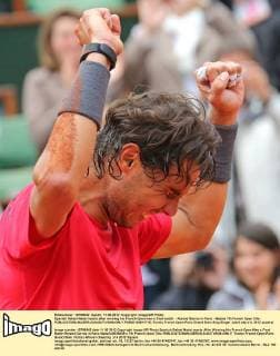 Spanish Rafael Nadal reacts after winning his French Open men s final match - Roland Garros in Paris - Nadals 7th French Open title -  PAR20120611715