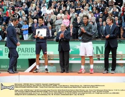 Rafael Nadal Novak Djokovic Mats Wilander Jean Gachassin TENNIS : Finale Messieurs - Roland Garros J15 - 11 06 12 N.LeGouic FEP Panoramic 