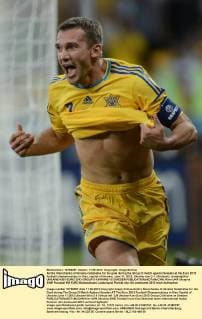 Andriy Shevchenko of Ukraine celebrates for his goal during the Group D match against Sweden at the Euro 2012 football championships in Kiev, capital of Ukraine, June 11, 2012. Ukraine won 2-1. (Xinhua Li Jundong)(lm) UKRAINE-KIEV-EURO 2012-GROUP D-UKRAINE VS SWEDEN 