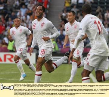 The Euro 2012 championships football match France vs England on June 11, 2012 at the Donbass Arena in Donetsk. Pictured: Defender of the national team of England Joleon Lescott (in the center). 