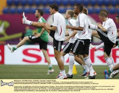 (L-R) Mario Gomez Jerome Boateng and Bastian Schweinsteiger of Germany - Training Group B: EURO 2012 xVIxHenkxJanxDijksxIVx 971907