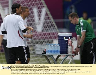 (L-R) Tim Wiese and Lukas Podolski of Germany - Training Group B: EURO 2012 xVIxHenkxJanxDijksxIVx 971908