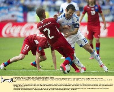 (L-R) Jaroslav Plasil of Czech,Theodor Gebre Selassie of Czech,Giorgos Karagounis of Greece Greece v Czech Republic Group A: UEFA EURO 2012 2011 2012 xVIxMAURICExVANxSTEENxIVx 971990
