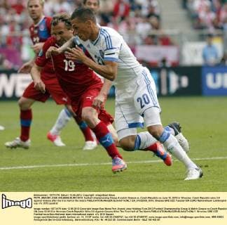 PETR JIRACEK JOSE HOLEBAS EURO 2012: football championship Group A match Greece vs. Czech Republic on June 12, 2012 in Wroclaw. Czech Republic wins 2:0 against Greece after the first half of the match  EN_01032930_0010