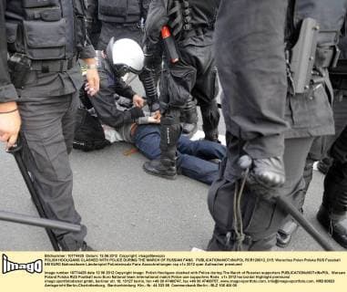 POLISH HOOLIGANS CLASHED WITH POLICE DURING THE MARCH OF RUSSIAN FANS  RCR120612_015
