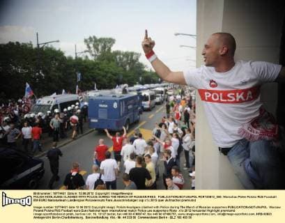POLISH HOOLIGANS CLASHED WITH POLICE DURING THE MARCH OF RUSSIAN FANS  RCR120612_055