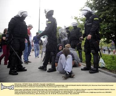 POLISH HOOLIGANS CLASHED WITH POLICE DURING THE MARCH OF RUSSIAN FANS  RCR120612_012