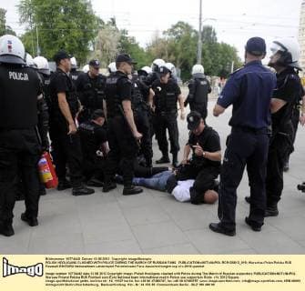POLISH HOOLIGANS CLASHED WITH POLICE DURING THE MARCH OF RUSSIAN FANS  RCR120612_018