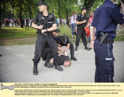 POLISH HOOLIGANS CLASHED WITH POLICE DURING THE MARCH OF RUSSIAN FANS  RCR120612_027