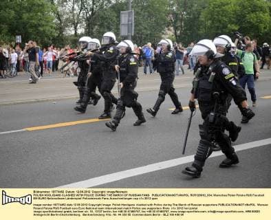 POLISH HOOLIGANS CLASHED WITH POLICE DURING THE MARCH OF RUSSIAN FANS  RCR120612_034